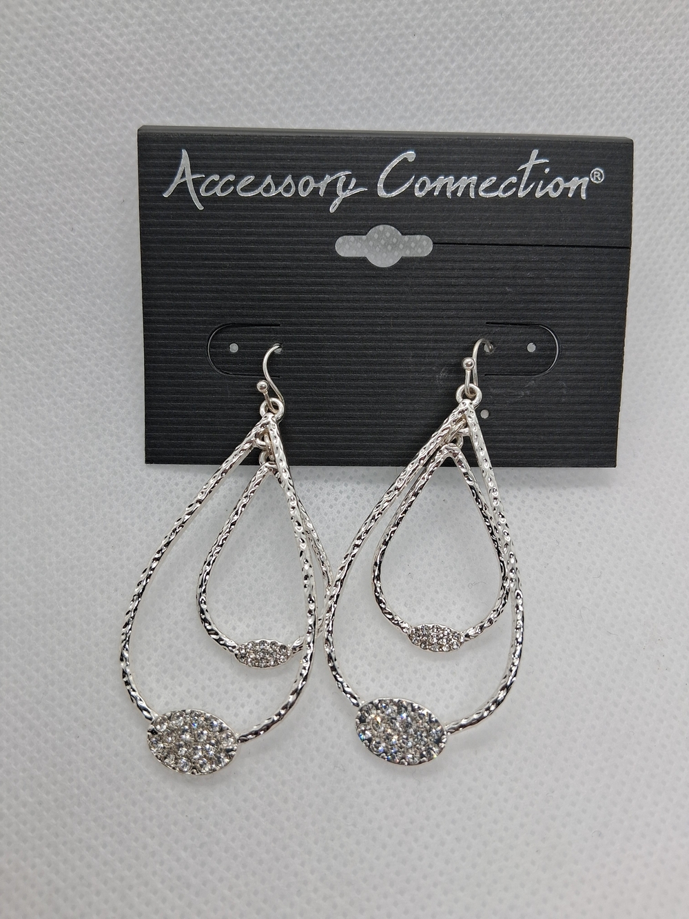 Silver Teardrop Crystal Dangle Earrings